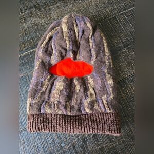 Rversible 3D Knit Orange and Camouflage Balaclava Ski Mask Brown Tan Purple Blue